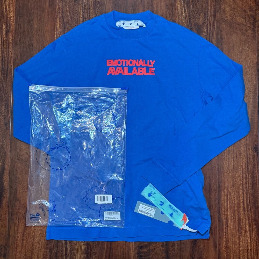 Off-White Emotionally Available Arrow Skate L/S Tee Blue Peacock Red Small
